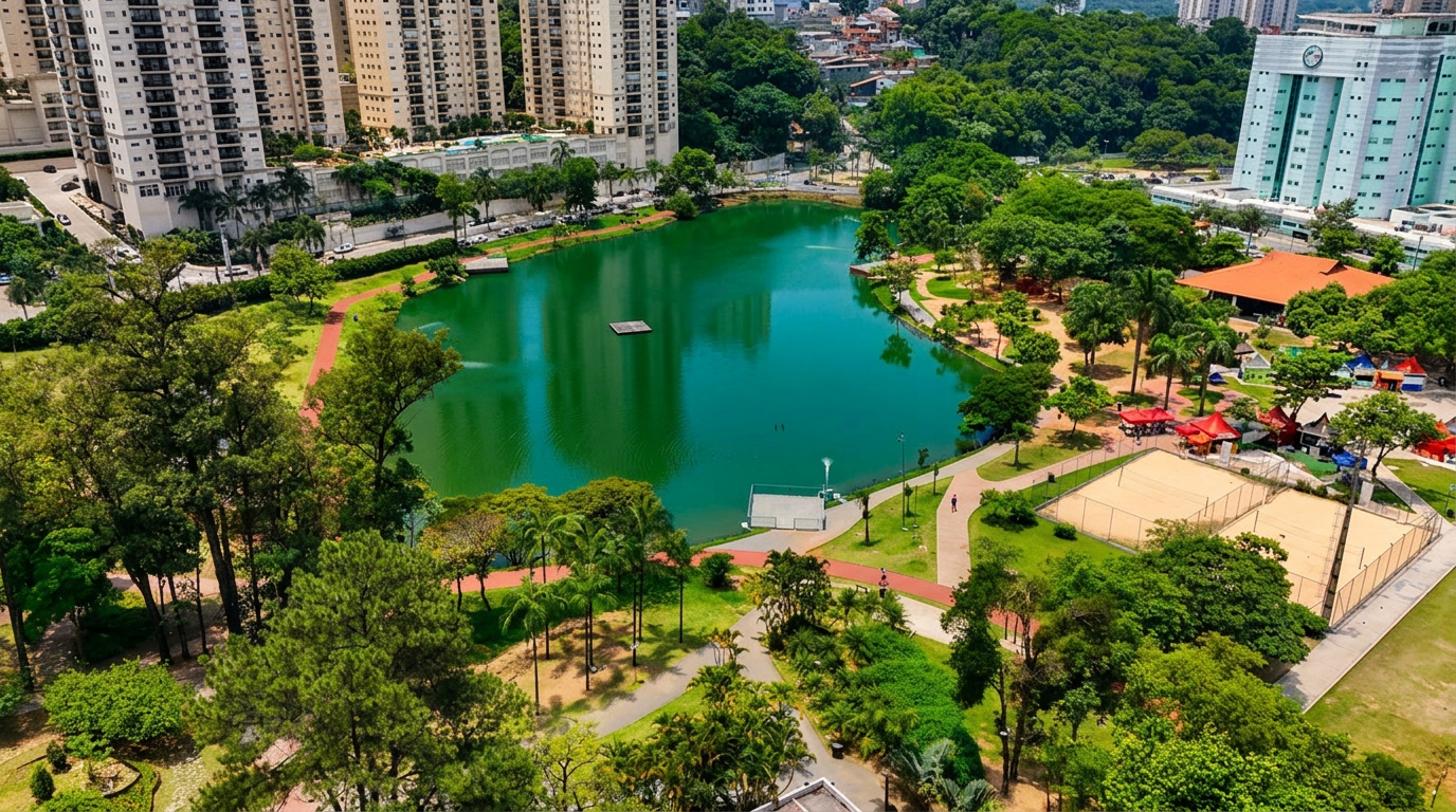 Vista aérea do Dom Parque e do parque em Barueri